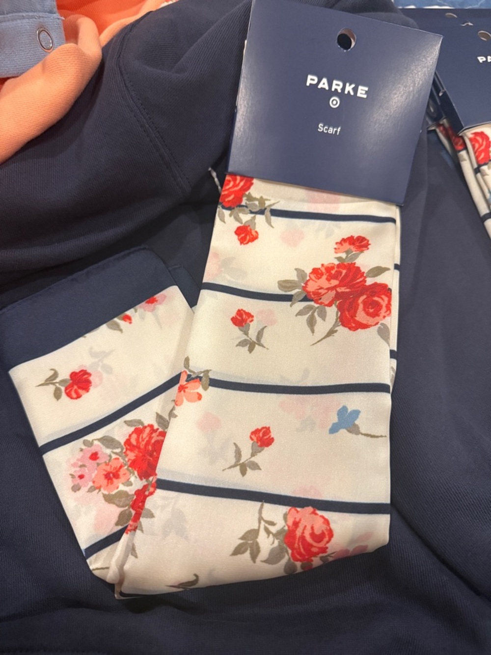 PARKE X Target Floral Striped Scarf in White and Red